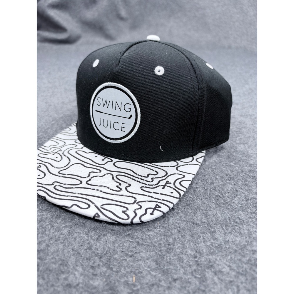 Swing Juice Golf Hat Black White Topographic Course Map Snapback Flat Brim Cap